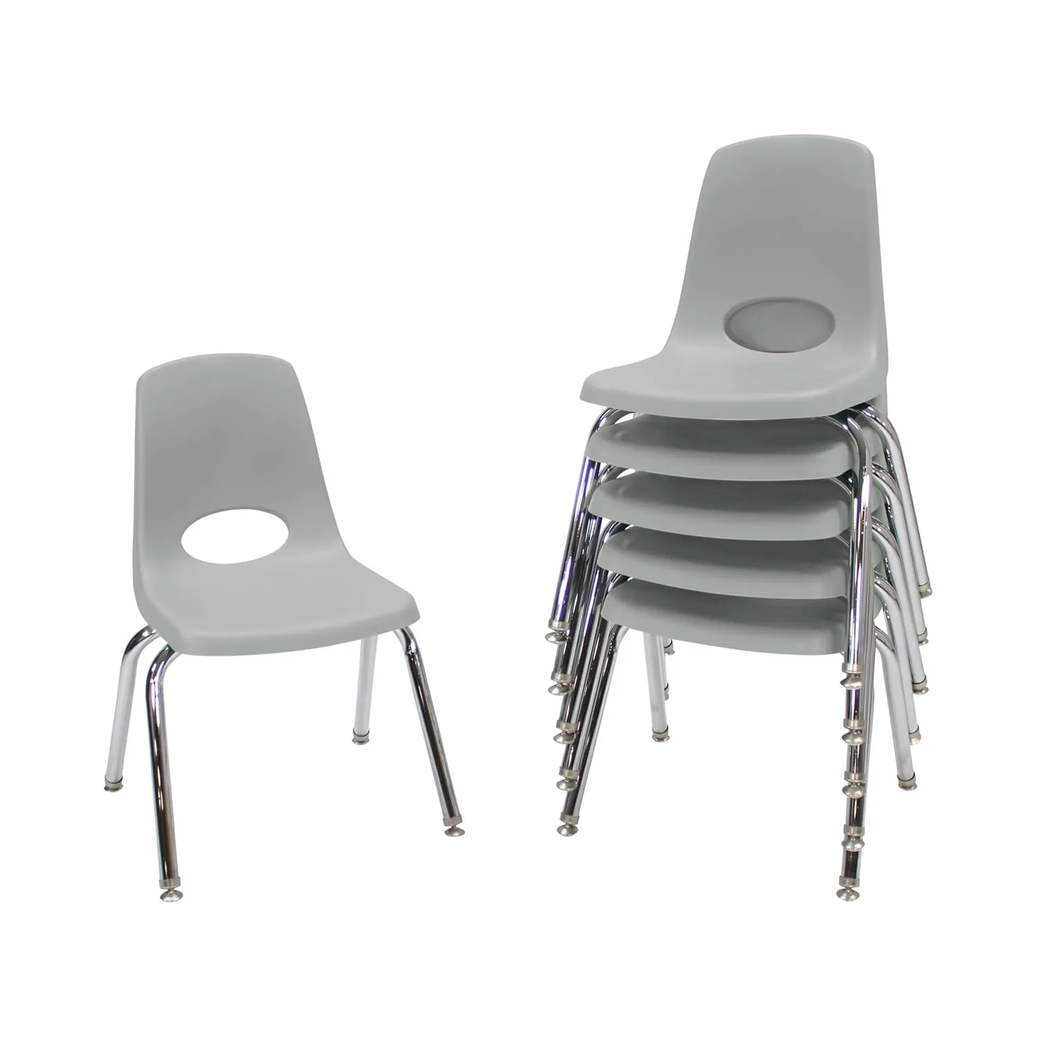 Factory Direct Partners 10364-LG 14" School Stack Chair, Stacking Student Seat with Chromed Steel Legs and Nylon Swivel Glides for in-Home Learning or Classroom - Light Gray (6-Pack)