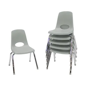 Factory Direct Partners 10364-LG 14" School Stack Chair, Stacking Student Seat with Chromed Steel Legs and Nylon Swivel Glides for in-Home Learning or Classroom - Light Gray (6-Pack)