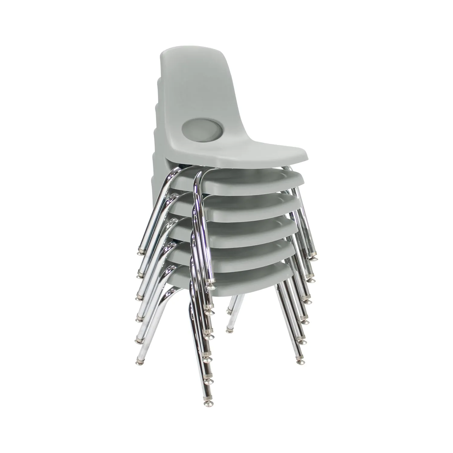 Factory Direct Partners 10364-LG 14" School Stack Chair, Stacking Student Seat with Chromed Steel Legs and Nylon Swivel Glides for in-Home Learning or Classroom - Light Gray (6-Pack)