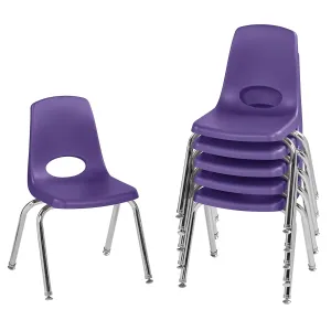 Factory Direct Partners 10364-PU 14" School Stack Chair, Stacking Student Seat with Chromed Steel Legs and Nylon Swivel Glides for in-Home Learning or Classroom - Purple (6-Pack)