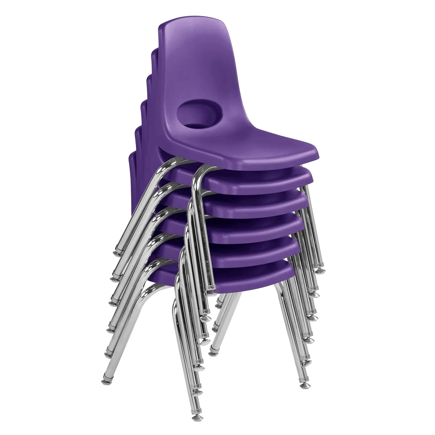 Factory Direct Partners 10364-PU 14" School Stack Chair, Stacking Student Seat with Chromed Steel Legs and Nylon Swivel Glides for in-Home Learning or Classroom - Purple (6-Pack)