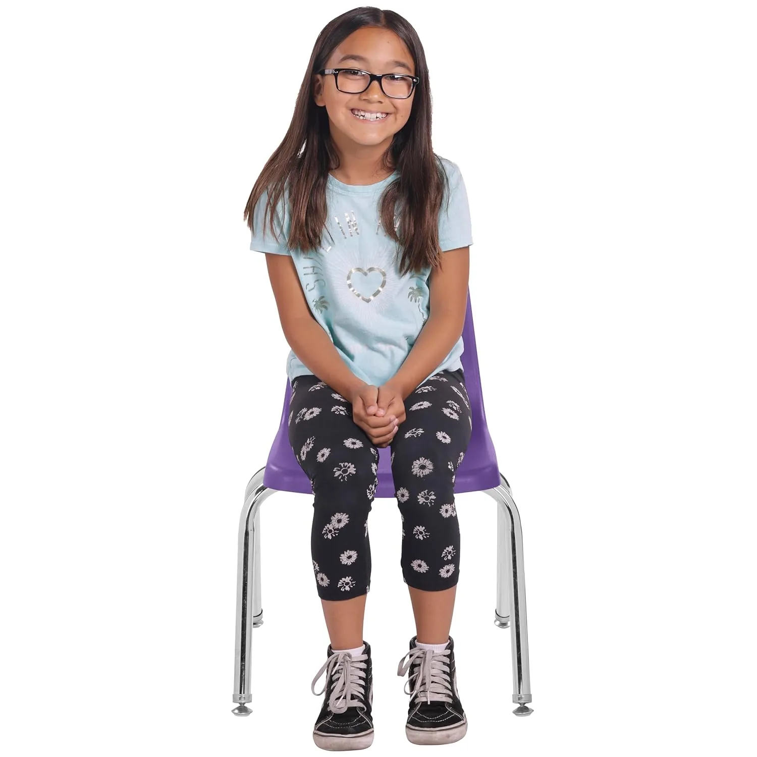 Factory Direct Partners 10364-PU 14" School Stack Chair, Stacking Student Seat with Chromed Steel Legs and Nylon Swivel Glides for in-Home Learning or Classroom - Purple (6-Pack)