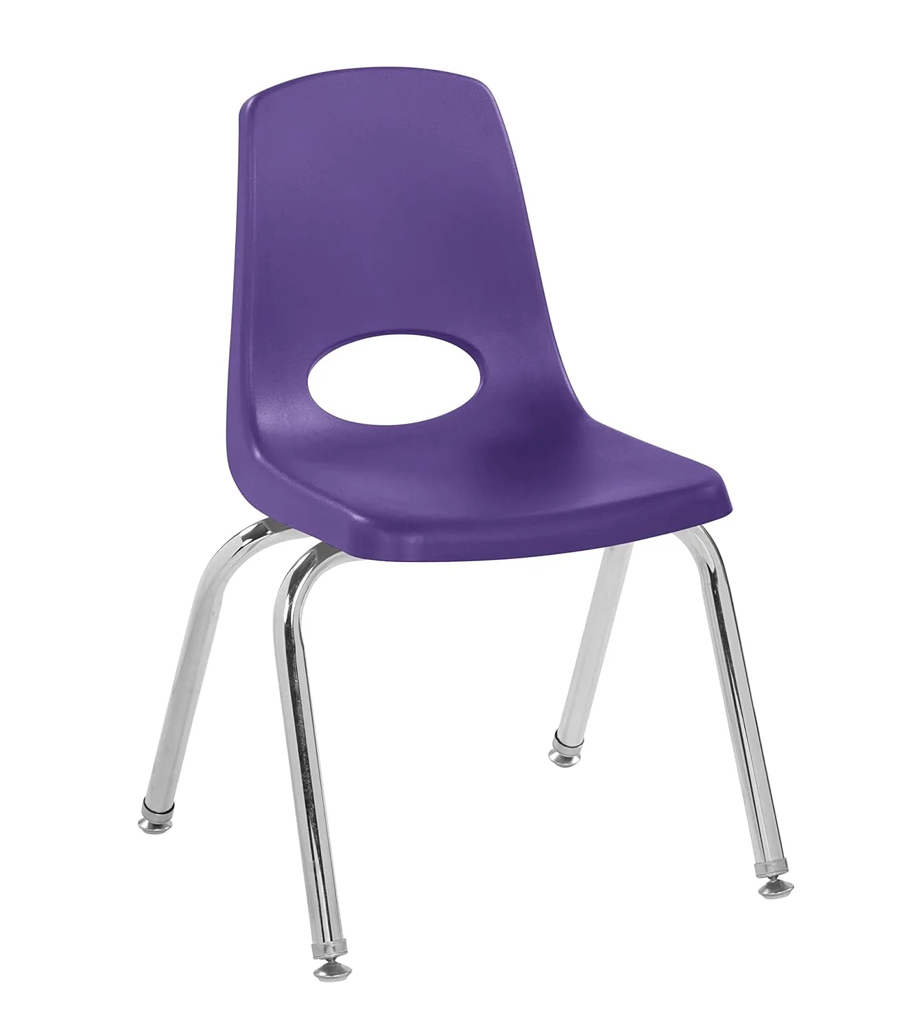 Factory Direct Partners 10364-PU 14" School Stack Chair, Stacking Student Seat with Chromed Steel Legs and Nylon Swivel Glides for in-Home Learning or Classroom - Purple (6-Pack)