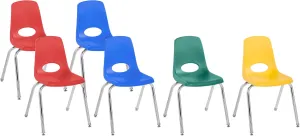Factory Direct Partners 10370 16" School Stack Chair, Stacking Student Seat with Chromed Steel Legs and Nylon Swivel Glides for in-Home Learning or Classroom - Assorted Colors (6-Pack)