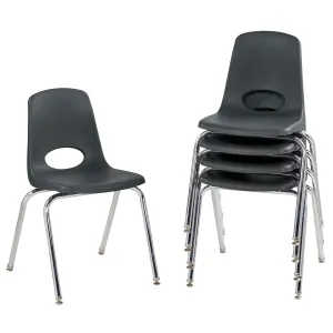 Factory Direct Partners 10371-BK 18" School Stack Chair, Stacking Student Seat with Chromed Steel Legs and Nylon Swivel Glides for in-Home Learning, Classroom or Office - Black (5-Pack)