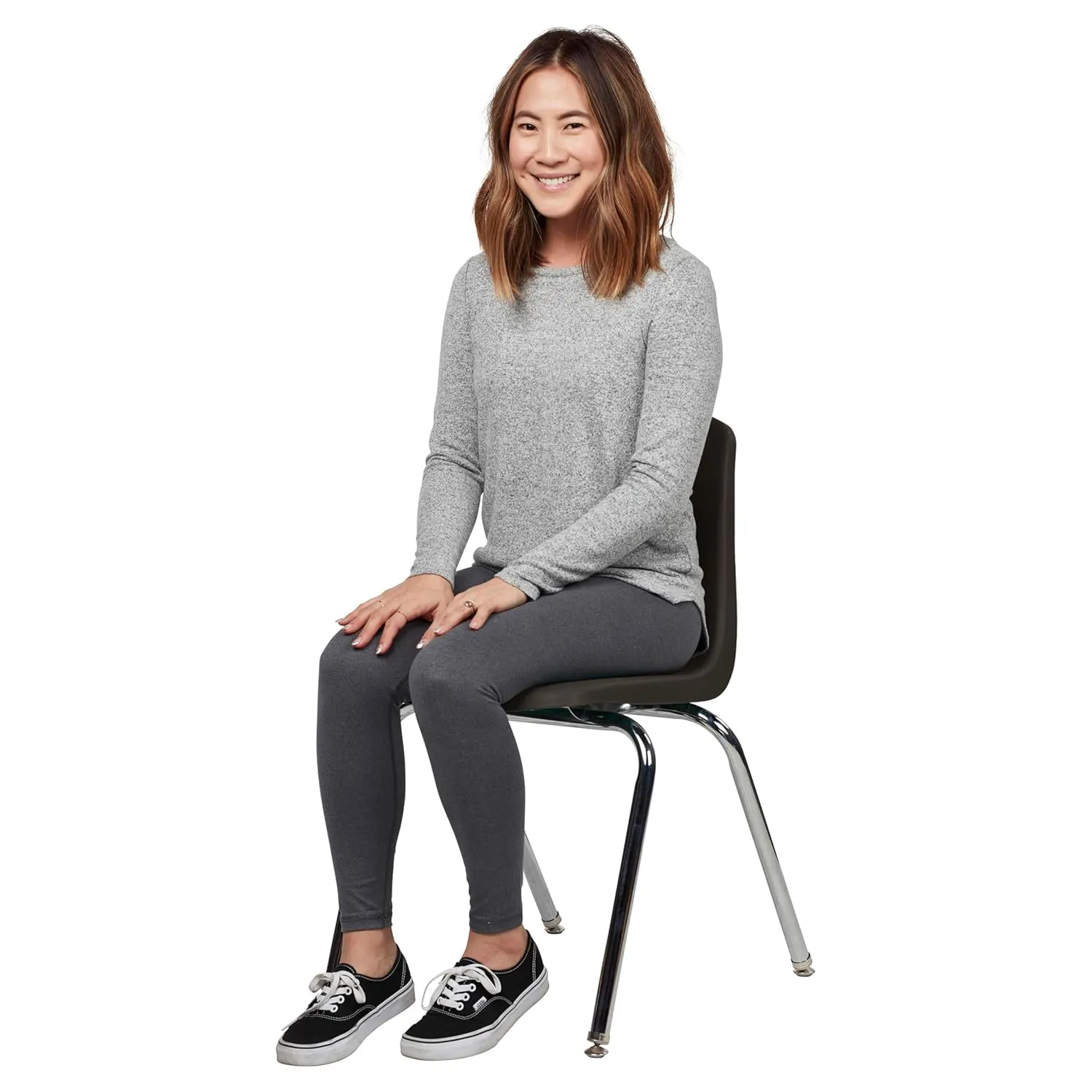 Factory Direct Partners 10371-BK 18" School Stack Chair, Stacking Student Seat with Chromed Steel Legs and Nylon Swivel Glides for in-Home Learning, Classroom or Office - Black (5-Pack)