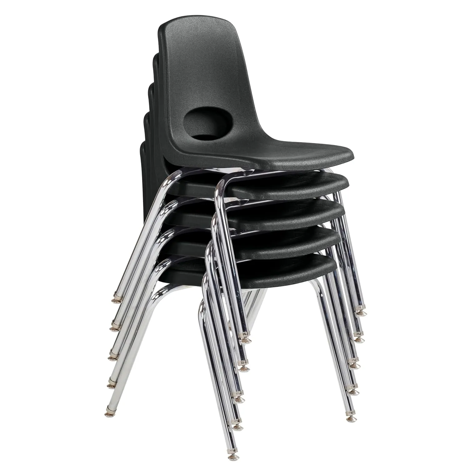 Factory Direct Partners 10371-BK 18" School Stack Chair, Stacking Student Seat with Chromed Steel Legs and Nylon Swivel Glides for in-Home Learning, Classroom or Office - Black (5-Pack)
