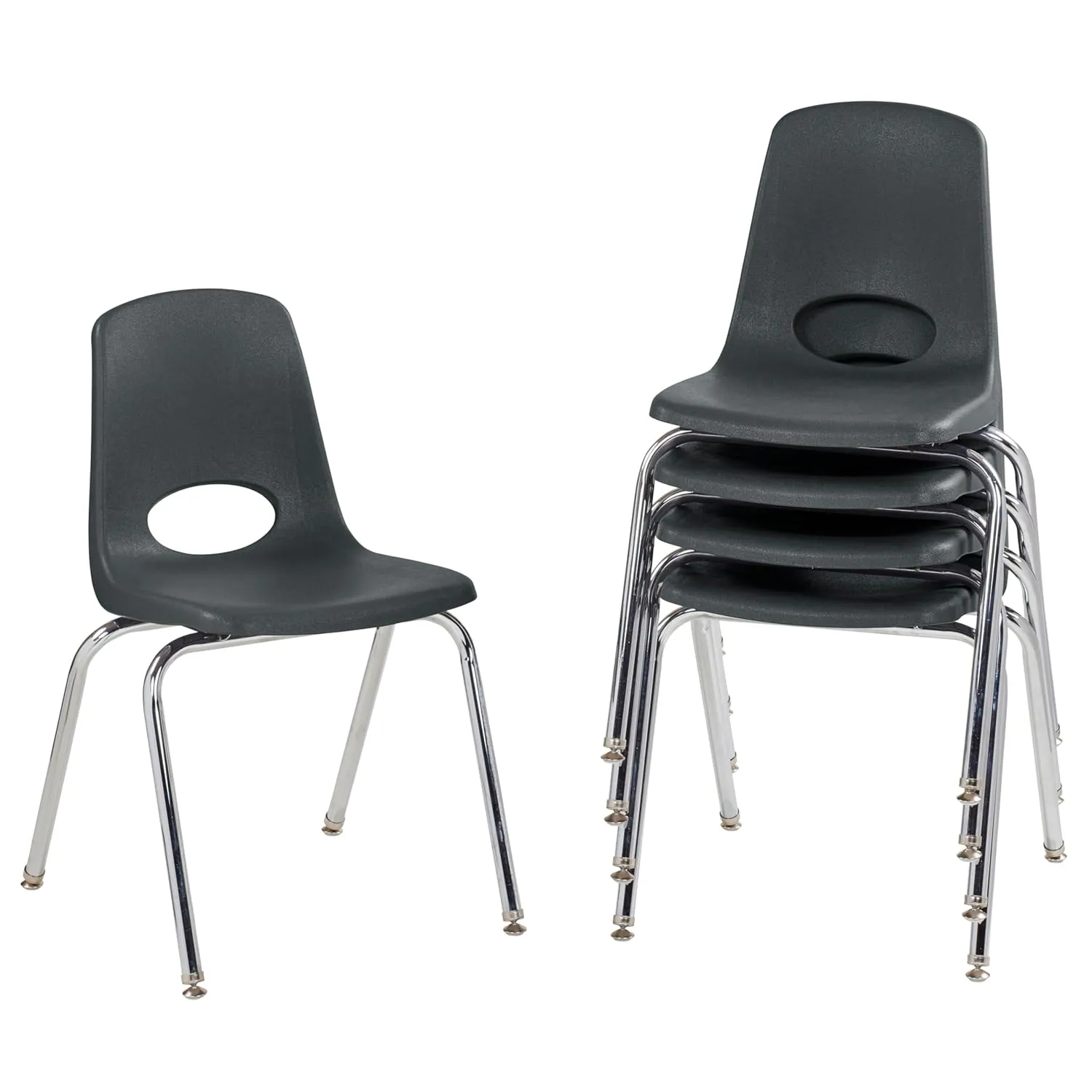 Factory Direct Partners 10371-BK 18" School Stack Chair, Stacking Student Seat with Chromed Steel Legs and Nylon Swivel Glides for in-Home Learning, Classroom or Office - Black (5-Pack)