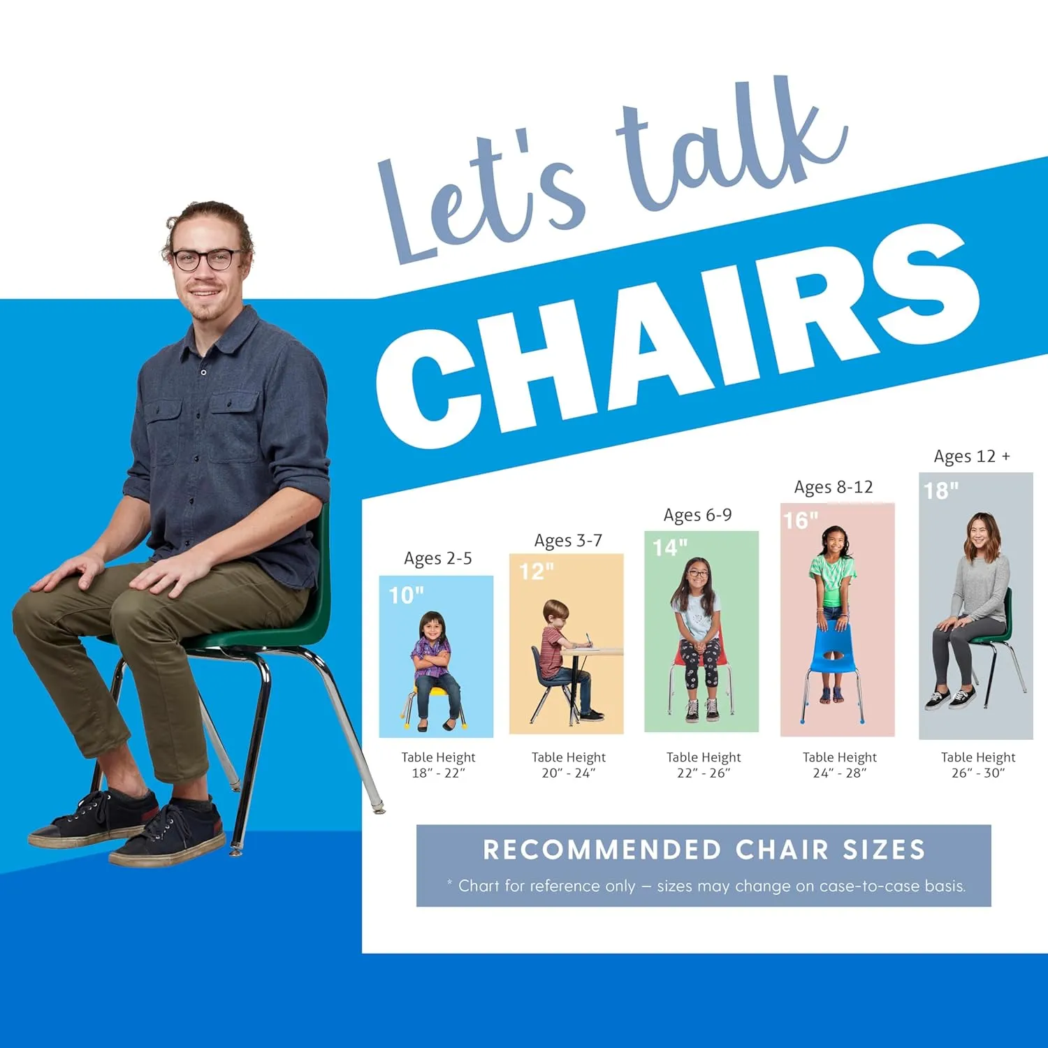 Factory Direct Partners 10371-BK 18" School Stack Chair, Stacking Student Seat with Chromed Steel Legs and Nylon Swivel Glides for in-Home Learning, Classroom or Office - Black (5-Pack)