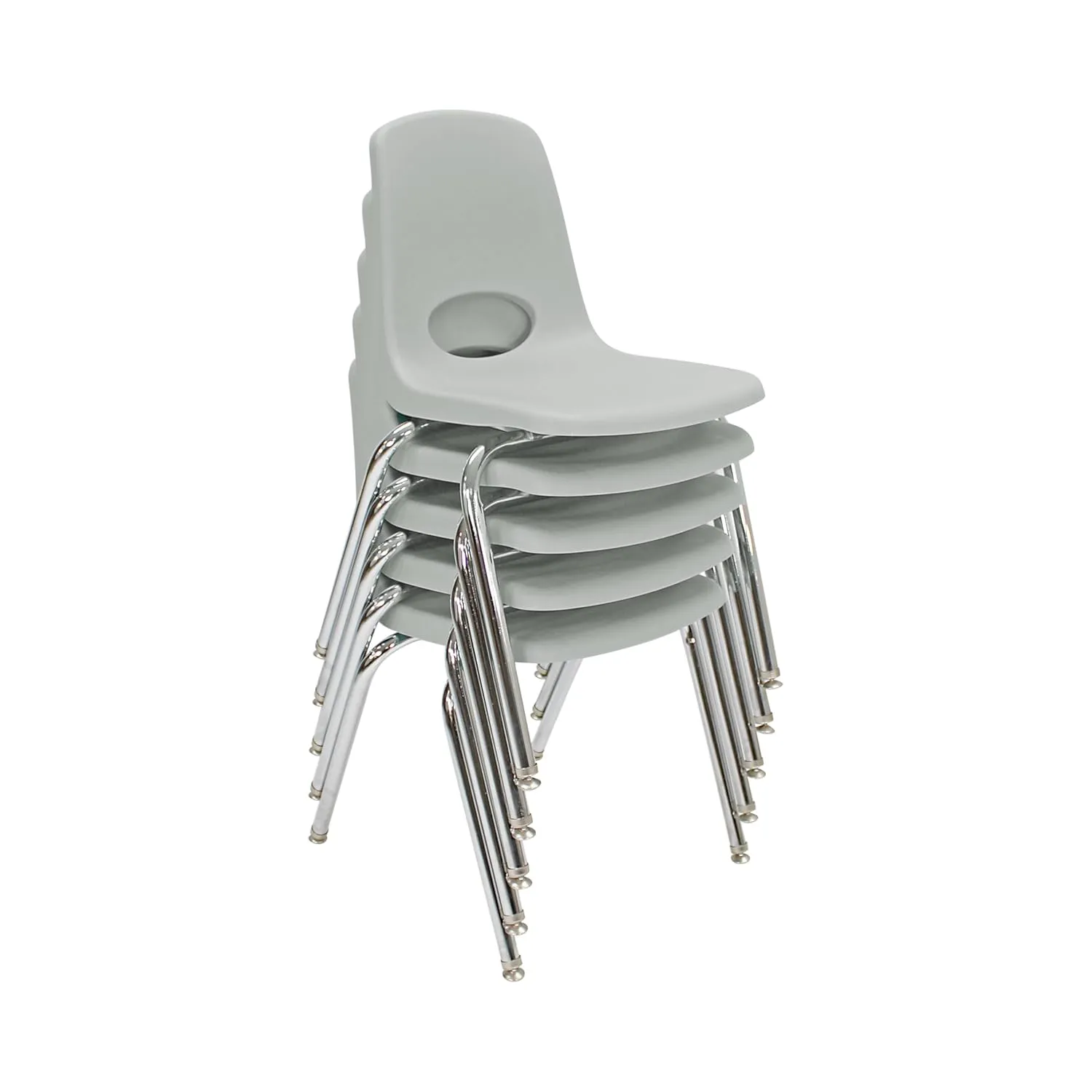 Factory Direct Partners 10371-LG 18" School Stack Chair, Stacking Student Seat with Chromed Steel Legs and Nylon Swivel Glides for in-Home Learning, Classroom or Office - Light Gray (5-Pack)