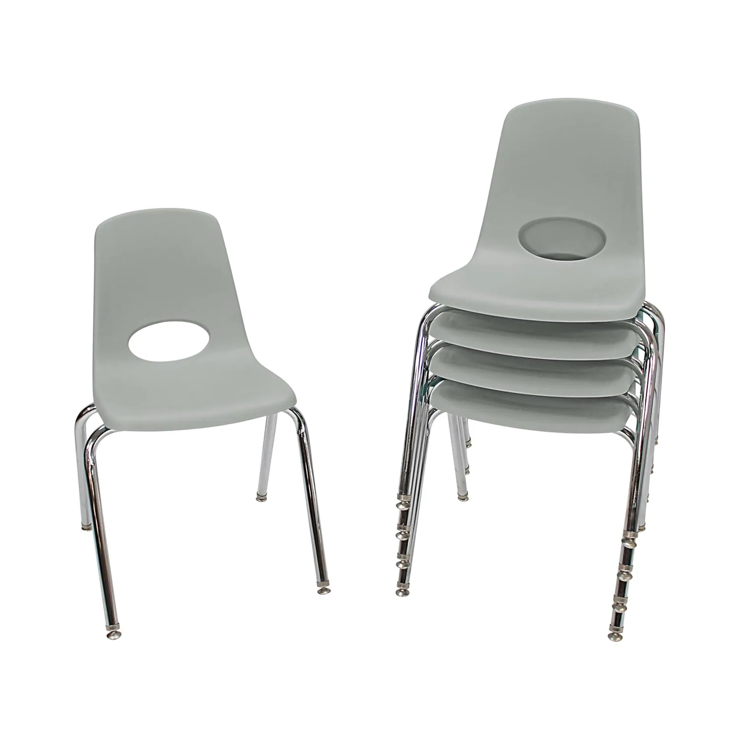 Factory Direct Partners 10371-LG 18" School Stack Chair, Stacking Student Seat with Chromed Steel Legs and Nylon Swivel Glides for in-Home Learning, Classroom or Office - Light Gray (5-Pack)