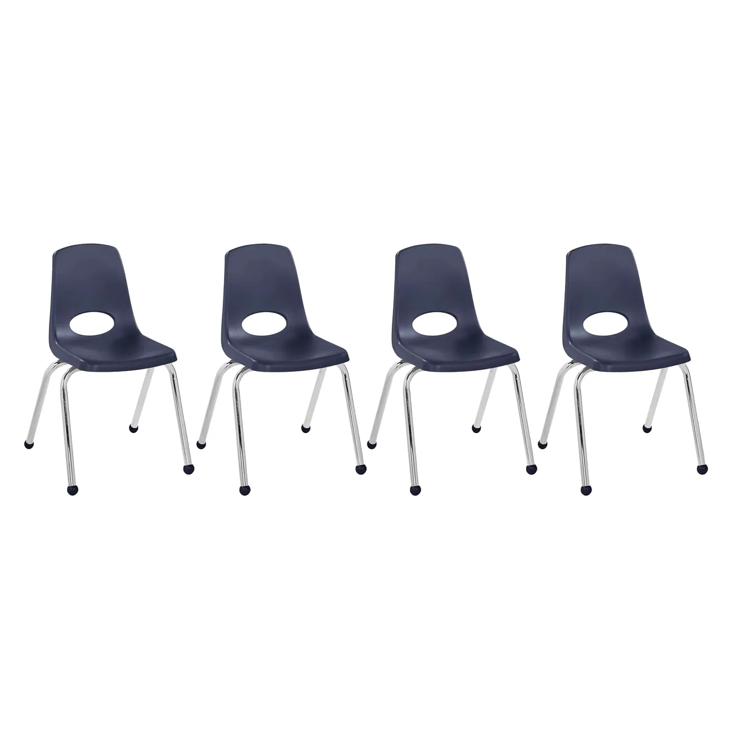 Factory Direct Partners 10382-NV 16" School Stack Chair, Stacking Student Seat with Chromed Steel Legs and Ball Glides for in-Home Learning or Classroom - Navy (4-Pack)