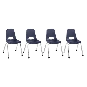 Factory Direct Partners 10382-NV 16" School Stack Chair, Stacking Student Seat with Chromed Steel Legs and Ball Glides for in-Home Learning or Classroom - Navy (4-Pack)