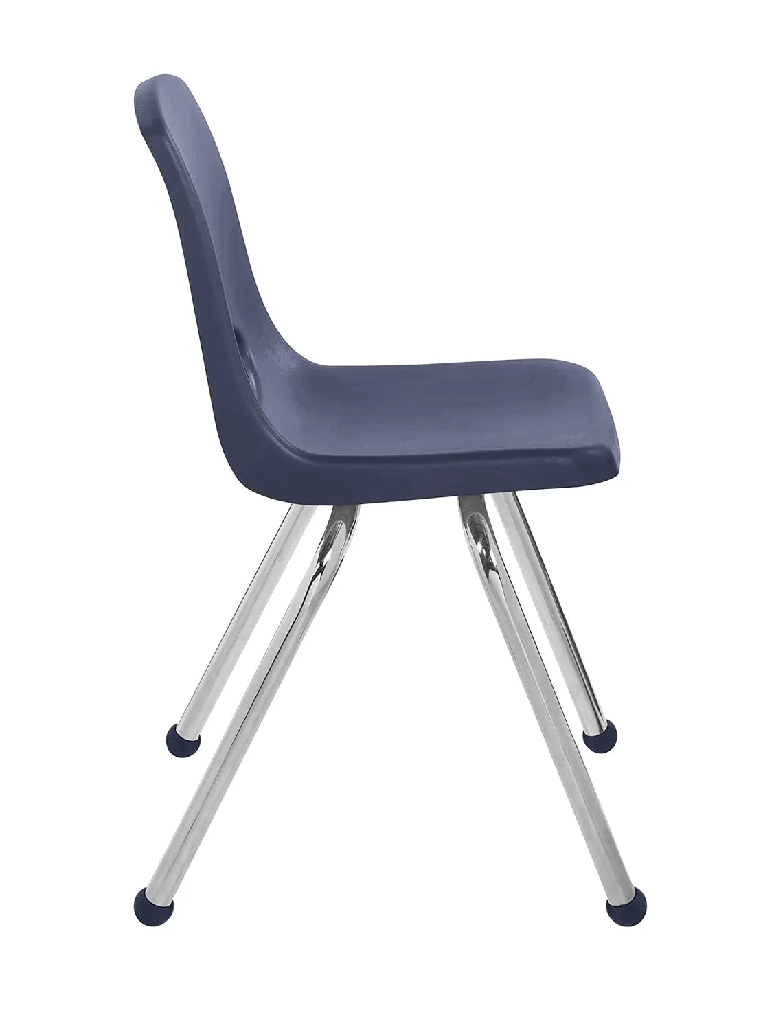 Factory Direct Partners 10382-NV 16" School Stack Chair, Stacking Student Seat with Chromed Steel Legs and Ball Glides for in-Home Learning or Classroom - Navy (4-Pack)