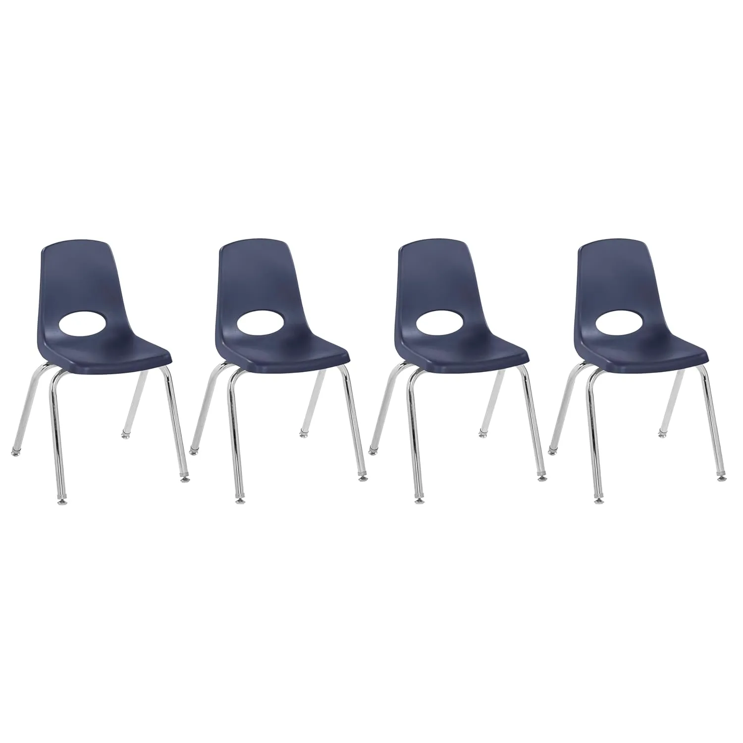Factory Direct Partners 10383-NV 16" School Stack Chair, Stacking Student Seat with Chromed Steel Legs and Nylon Swivel Glides for in-Home Learning or Classroom - Navy (4-Pack)