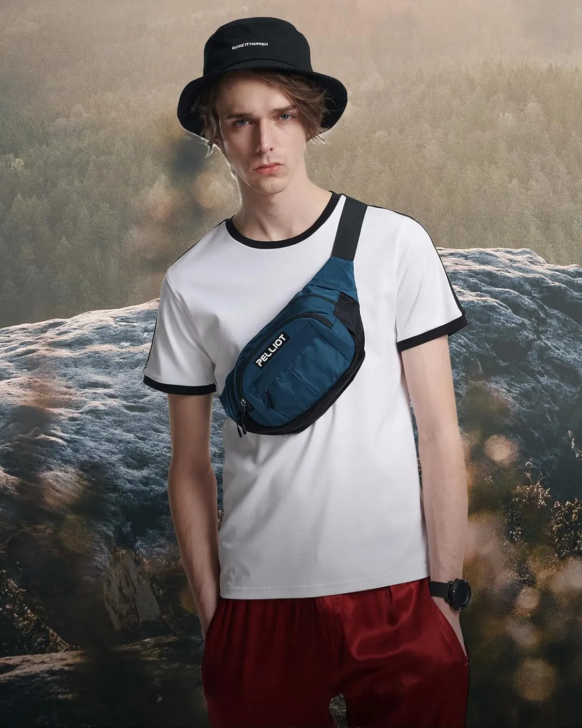 Fanny Pack for Women Men CrossBody Belt Bag Multi Pockets Waist Pack Water Repellent Adjustable Sling Bag for Hiking Running Cyling Traveling Outdoor Shady Blue