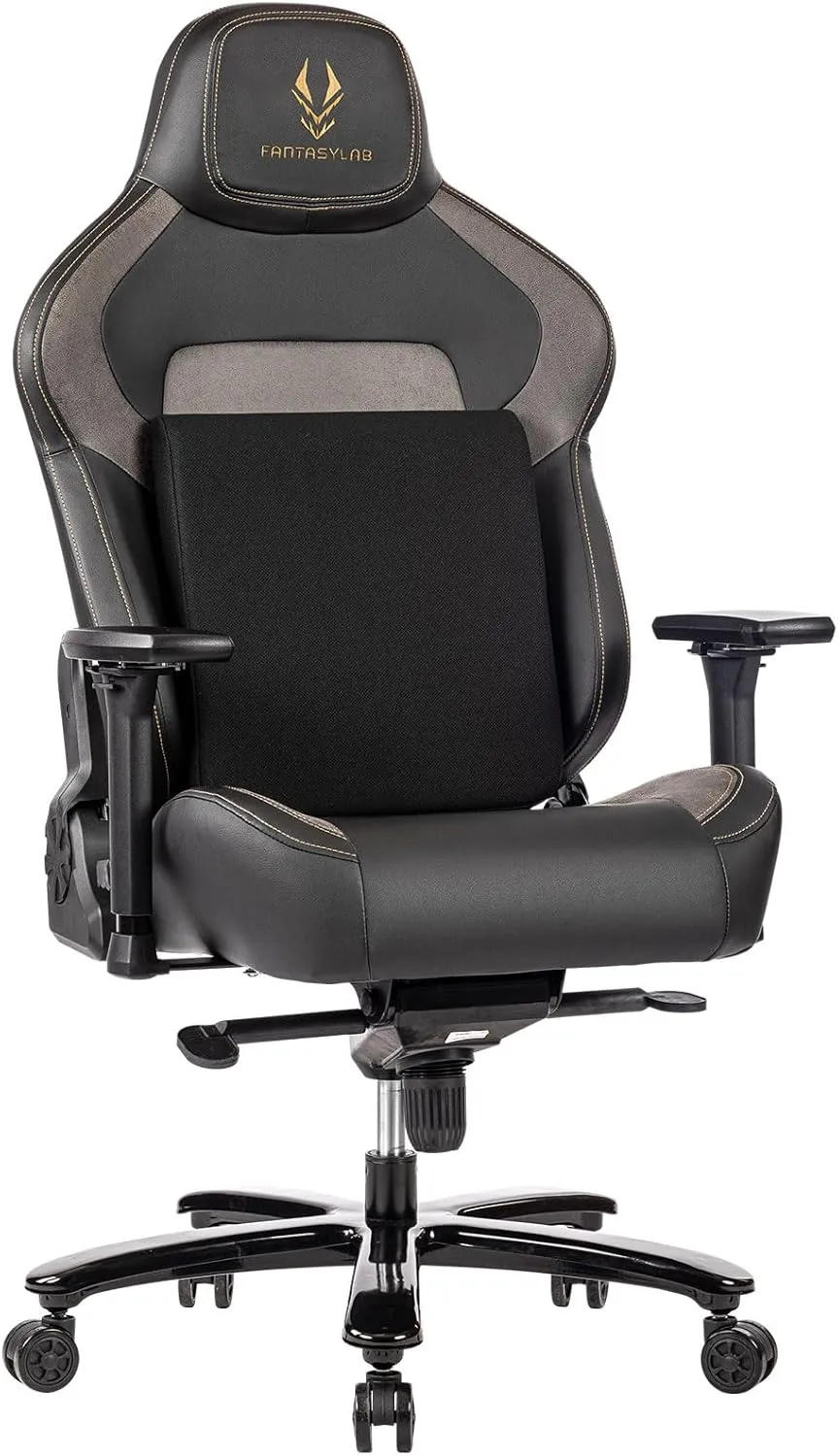 Fantasylab Big & Tall Gaming Chair 440lb Metal Base Memory Foam Lumbar Seat Cushion 4D Adjustable Arms Swivels & Reclines Ergonomic High-Back Racing Computer Gaming Chair, Black