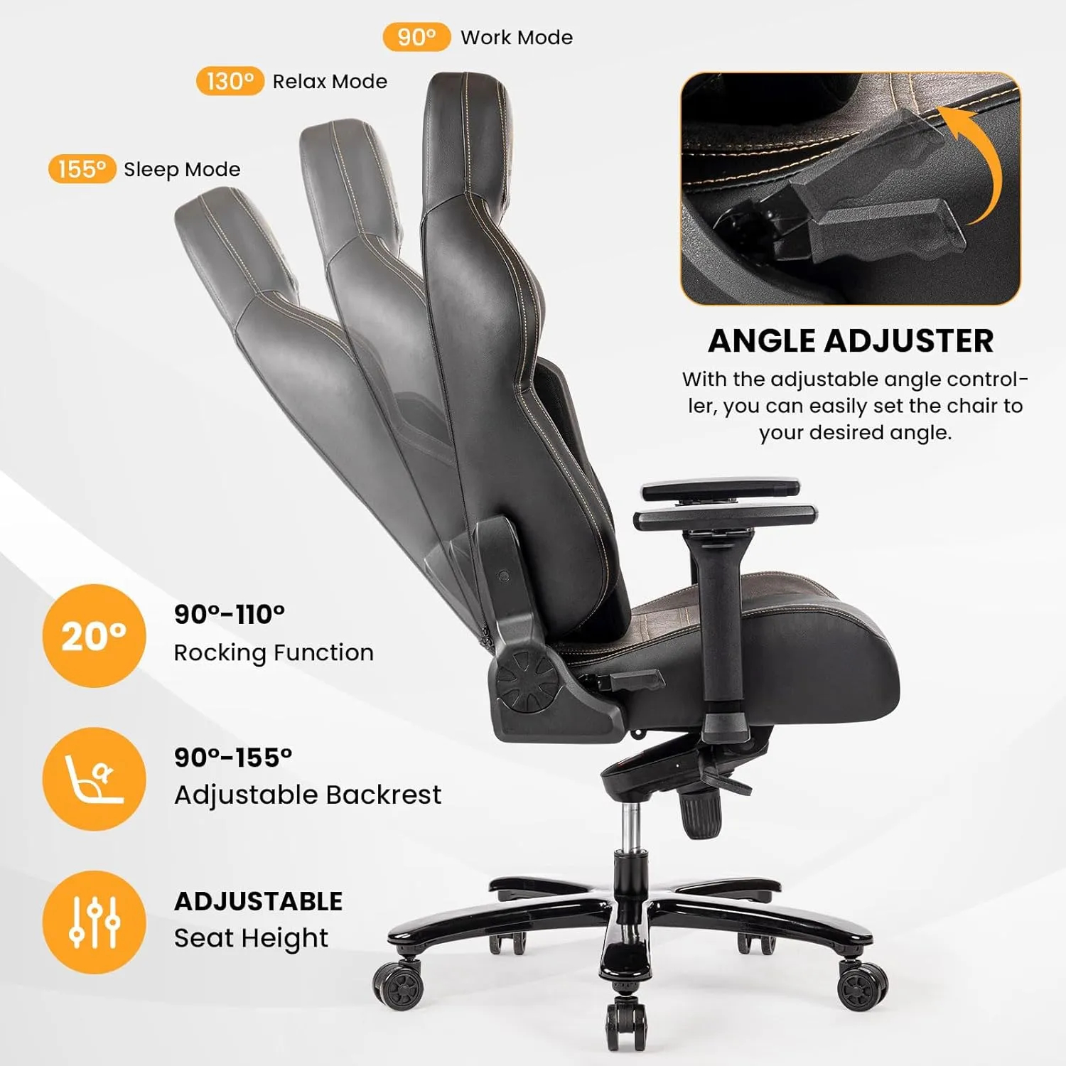Fantasylab Big & Tall Gaming Chair 440lb Metal Base Memory Foam Lumbar Seat Cushion 4D Adjustable Arms Swivels & Reclines Ergonomic High-Back Racing Computer Gaming Chair, Black