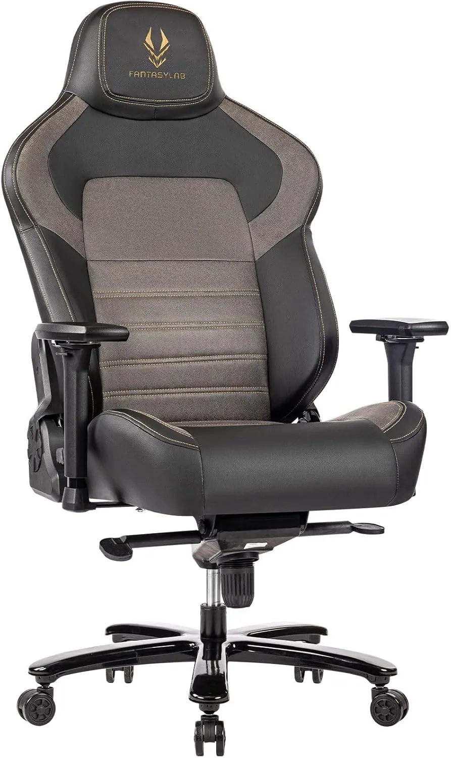 Fantasylab Big & Tall Gaming Chair 440lb Metal Base Memory Foam Lumbar Seat Cushion 4D Adjustable Arms Swivels & Reclines Ergonomic High-Back Racing Computer Gaming Chair, Black