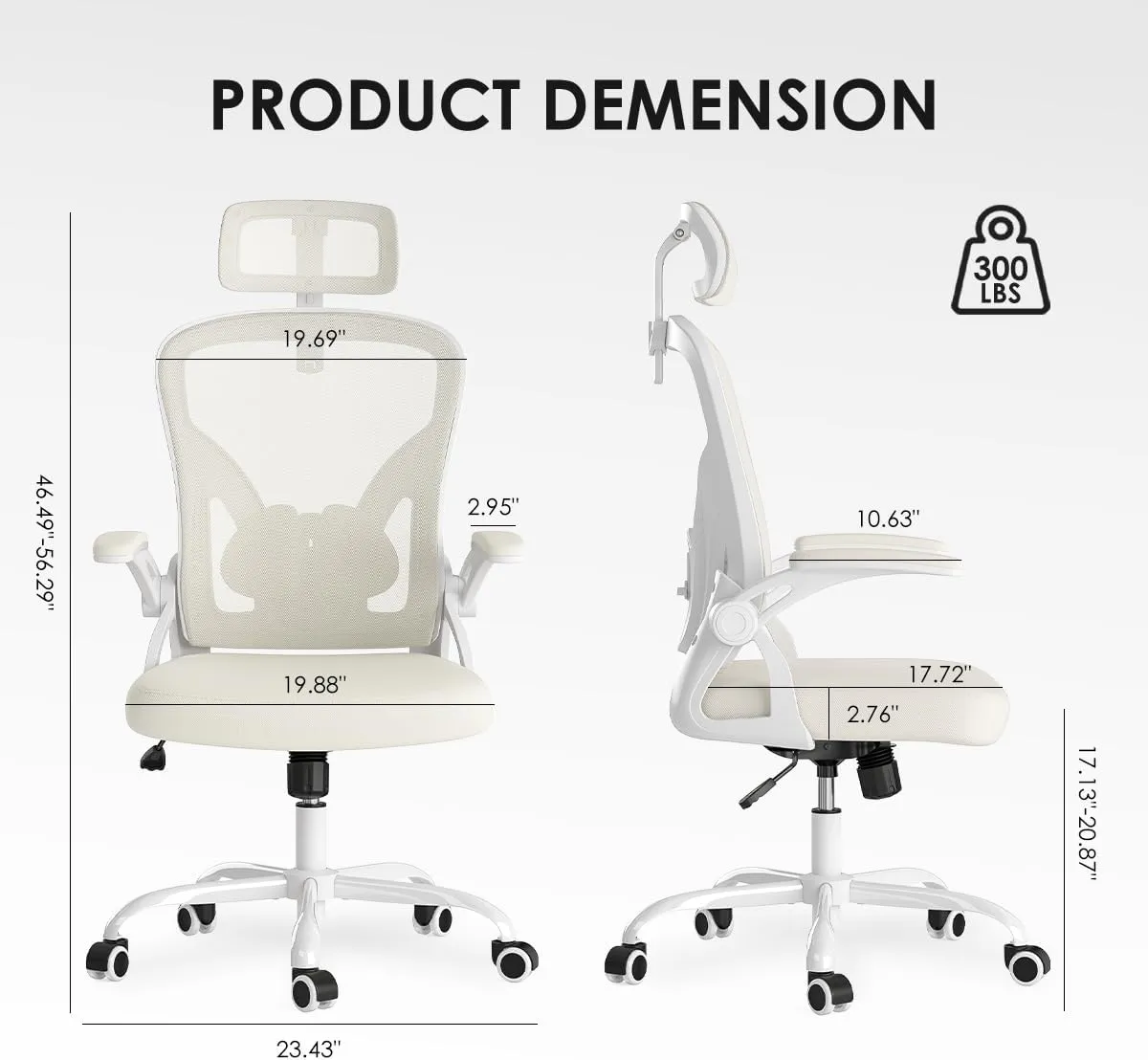 Farini Ergonomic Office Chair, Home Office Desk Chair with Headrest, High Back Computer Chair with Armrests and Adjustable Lumbar Support for Home Office Study Room, White & Beige