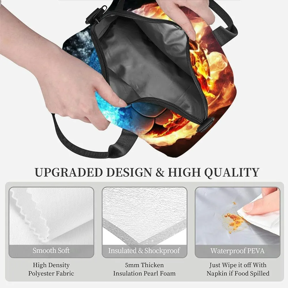 fast flying burning soccer ball fire and ice dark Generative Insulated Adult Lunch Bag with Shoulder Strap for Women Lightweight Reusable Portable Freezable Lunch Tote Bag for Work Picnic