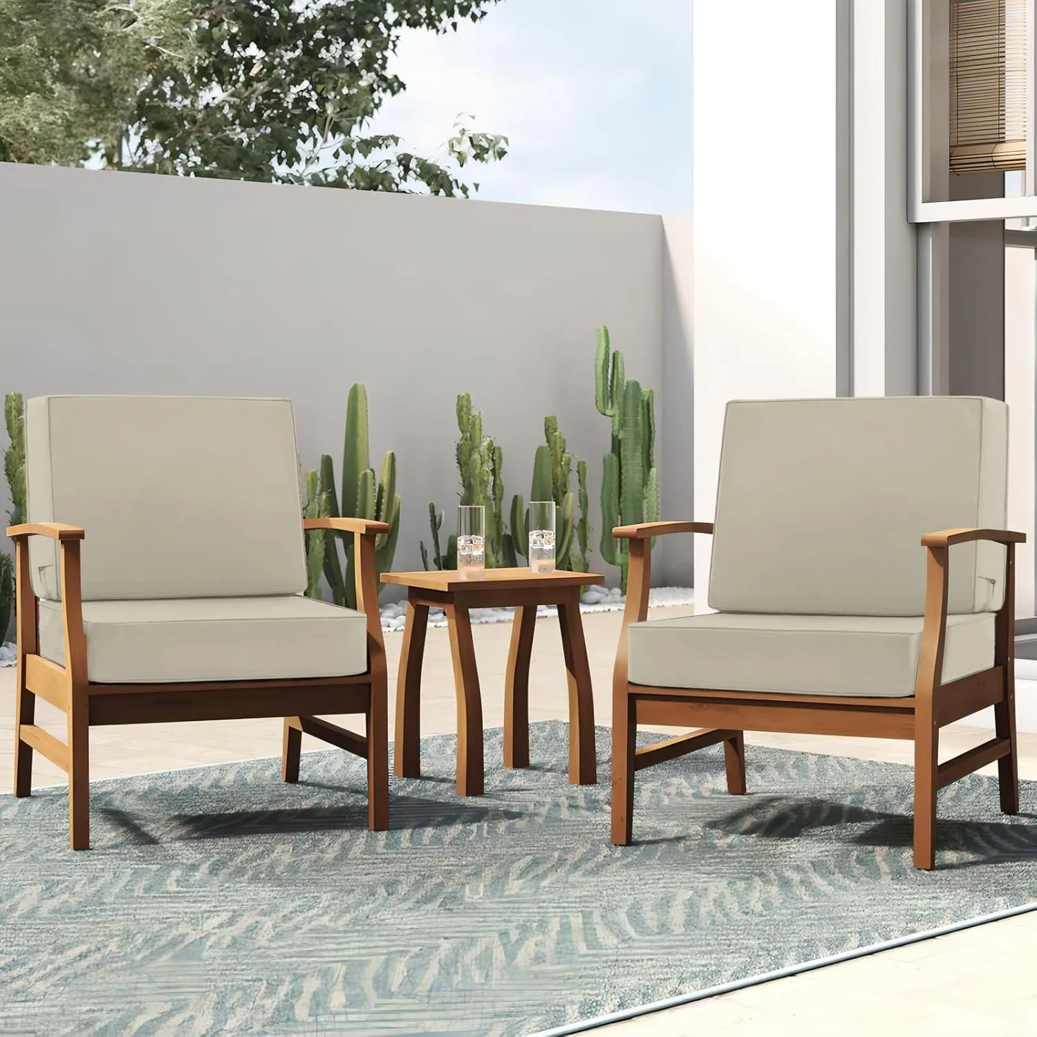 Favoyard Deep Seat Patio Cushion Set 19 x 19 Inch Waterproof Outdoor Chair Cushions for Patio Furniture with Fade Resistant and Removable Cover with Handle & Adjustable Straps for Patio, Yard, Garden