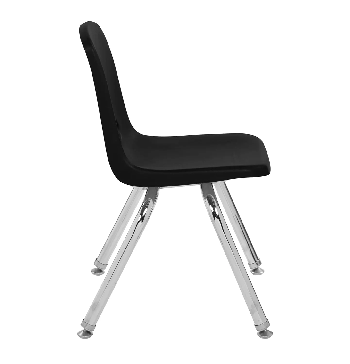 FDP 12" School Stack Chair, Stacking Student Seat with Chromed Steel Legs and Nylon Swivel Glides; For In-Home Learning or Classroom - Black (6-Pack), 10360-BK