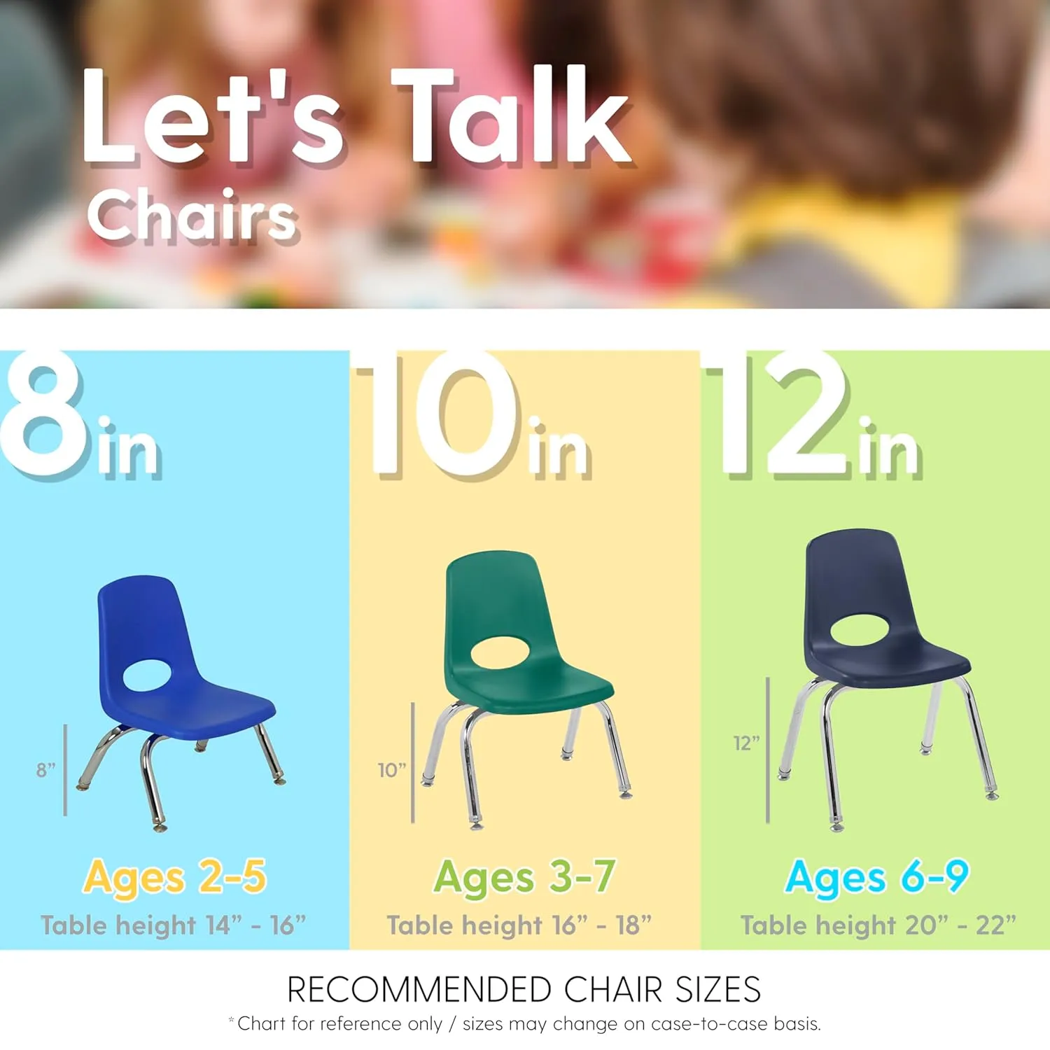 FDP 12" School Stack Chair, Stacking Student Seat with Chromed Steel Legs and Nylon Swivel Glides; For In-Home Learning or Classroom - Black (6-Pack), 10360-BK