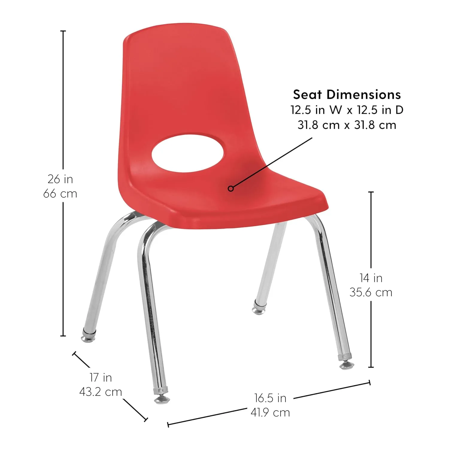 FDP 14" School Stack Chair, Stacking Student Seat with Chromed Steel Legs and Nylon Swivel Glides; For In-Home Learning or Classroom - Assorted (4-Pack), 14006-AS