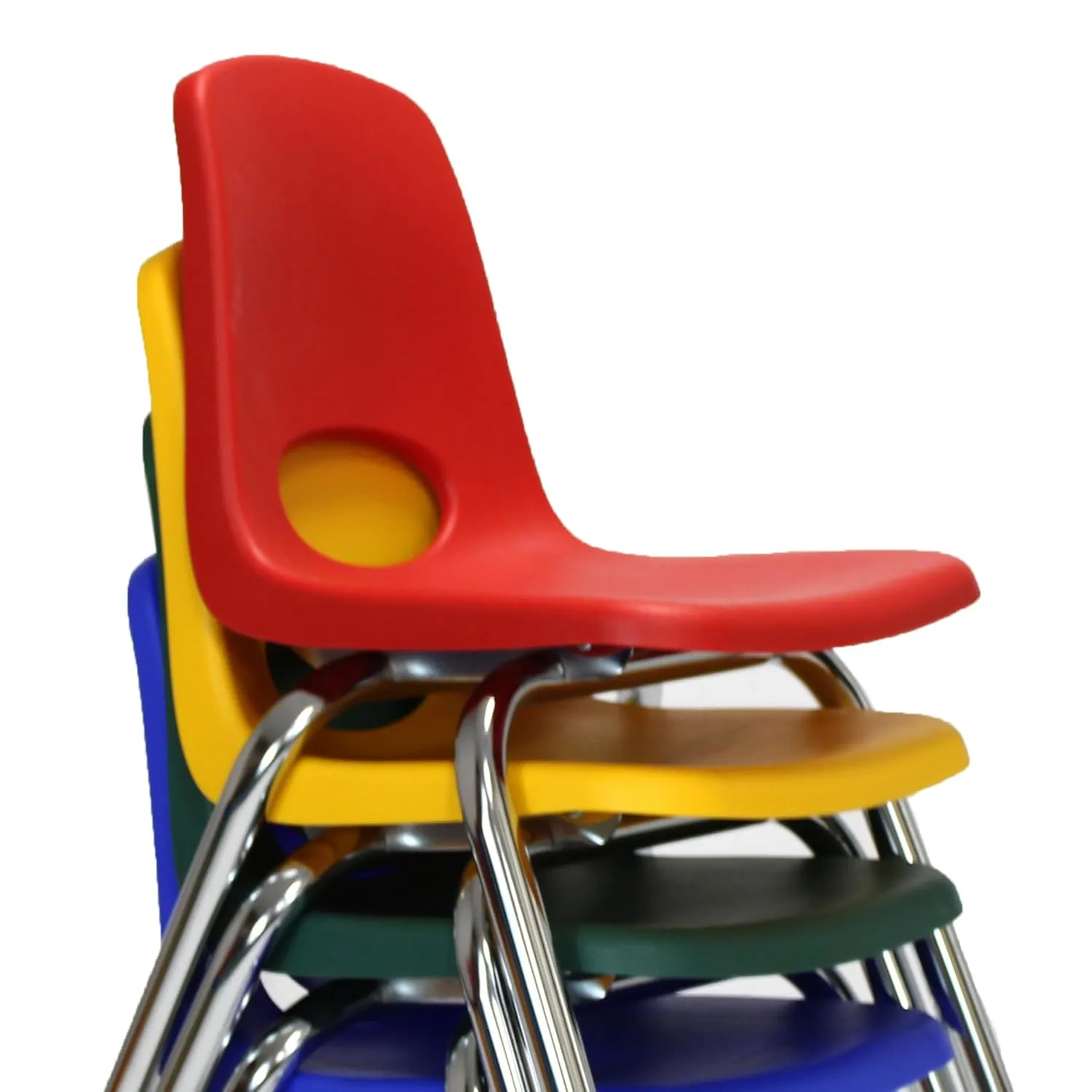 FDP 14" School Stack Chair, Stacking Student Seat with Chromed Steel Legs and Nylon Swivel Glides; For In-Home Learning or Classroom - Assorted (4-Pack), 14006-AS