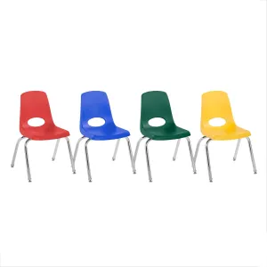FDP 14" School Stack Chair, Stacking Student Seat with Chromed Steel Legs and Nylon Swivel Glides; For In-Home Learning or Classroom - Assorted (4-Pack), 14006-AS