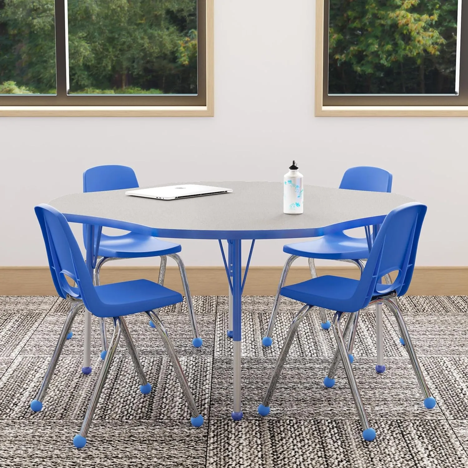 FDP 16" School Stack Chair, Stacking Student Seat with Chromed Steel Legs and Ball Glides; For In-Home Learning or Classroom - Blue (6-Pack), 10367-BL