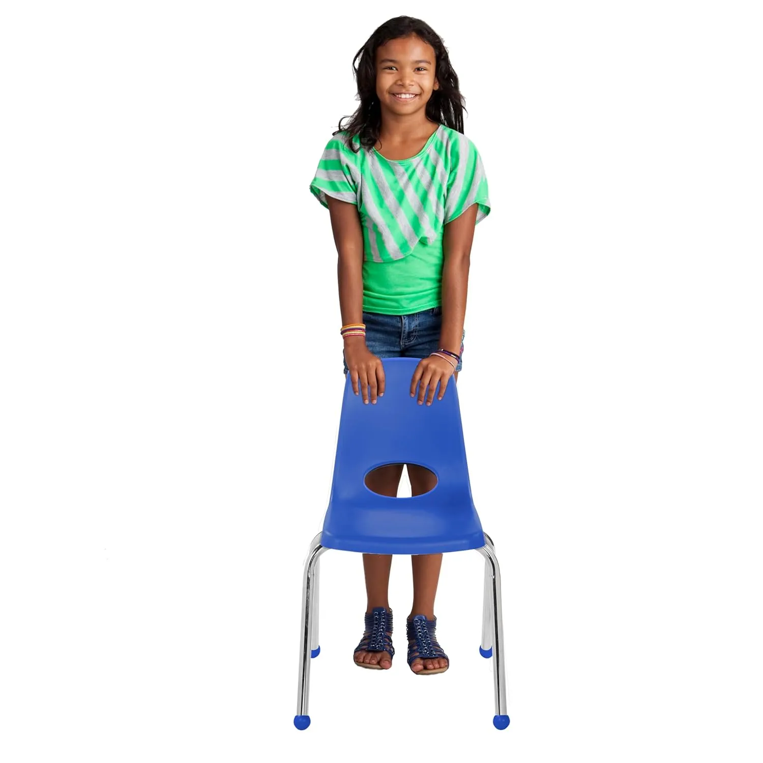 FDP 16" School Stack Chair, Stacking Student Seat with Chromed Steel Legs and Ball Glides; For In-Home Learning or Classroom - Blue (6-Pack), 10367-BL