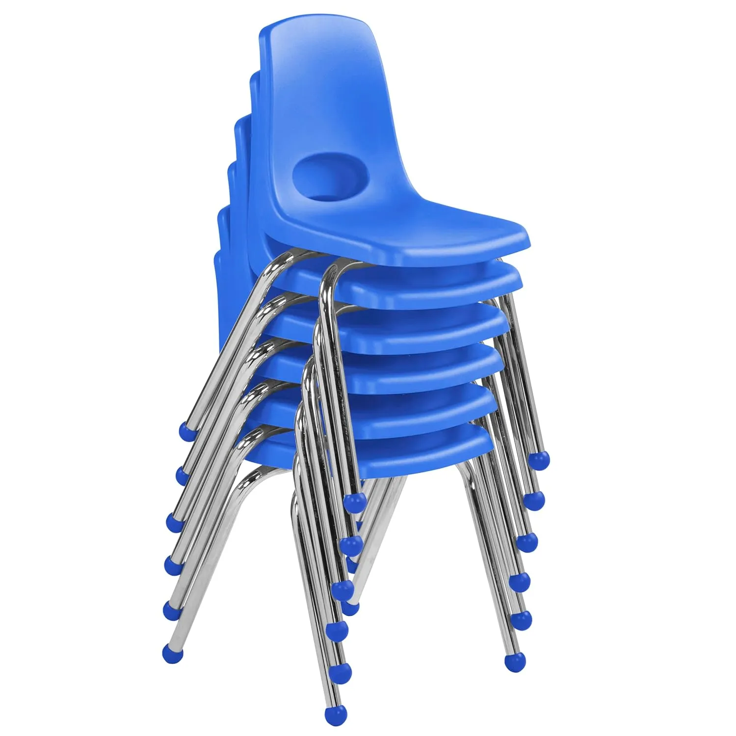 FDP 16" School Stack Chair, Stacking Student Seat with Chromed Steel Legs and Ball Glides; For In-Home Learning or Classroom - Blue (6-Pack), 10367-BL