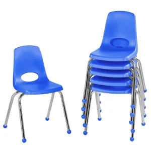 FDP 16" School Stack Chair, Stacking Student Seat with Chromed Steel Legs and Ball Glides; For In-Home Learning or Classroom - Blue (6-Pack), 10367-BL
