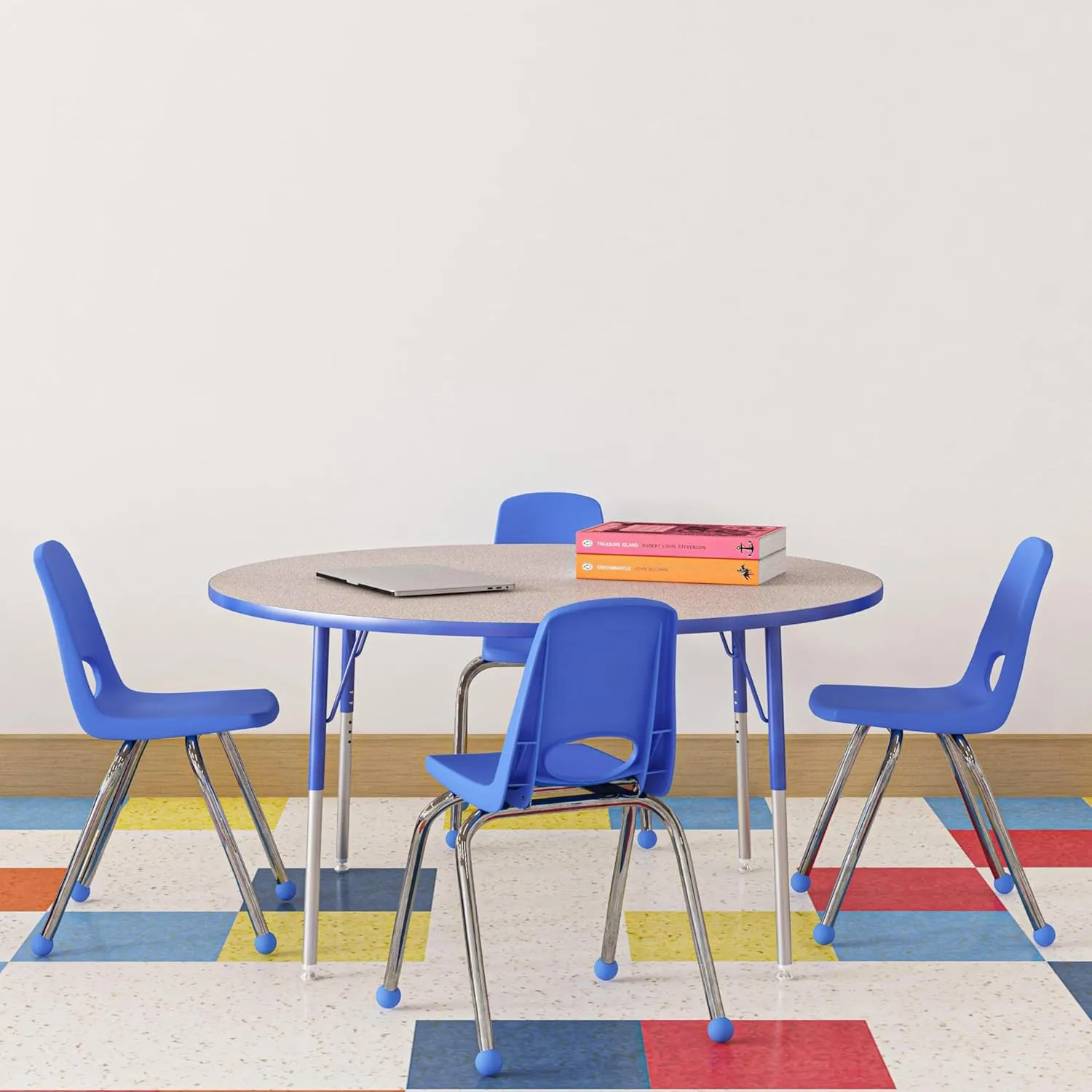 FDP 16" School Stack Chair, Stacking Student Seat with Chromed Steel Legs and Ball Glides; For In-Home Learning or Classroom - Blue (6-Pack), 10367-BL