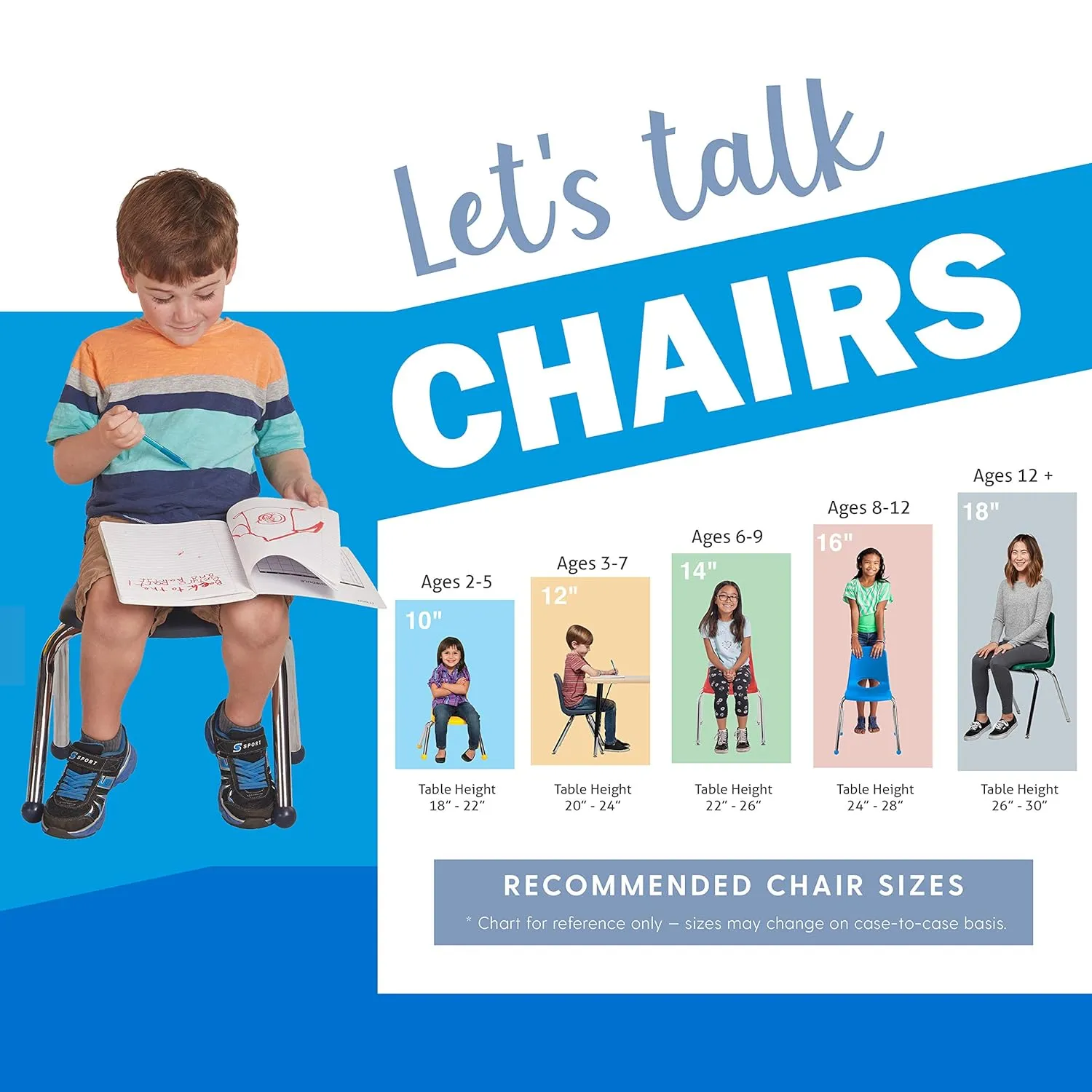 FDP 16" School Stack Chair, Stacking Student Seat with Chromed Steel Legs and Ball Glides; For In-Home Learning or Classroom - Blue (6-Pack), 10367-BL