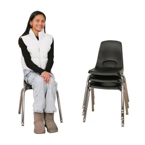 FDP 16" School Stack Chair, Stacking Student Seat with Chromed Steel Legs and Nylon Swivel Glides; for in-Home Learning or Classroom - Black (4-Pack), 10383-BK