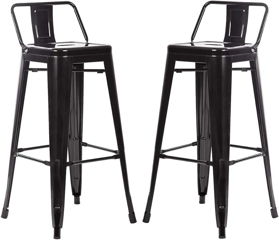 FDW Metal Bar Stool Set of 2 Height Adjustable 30 Inches Stackable Barstools Low Backrest Kitchen Chairs Patio Chairs Dining Stool Tolix Style Bar Stools,Black