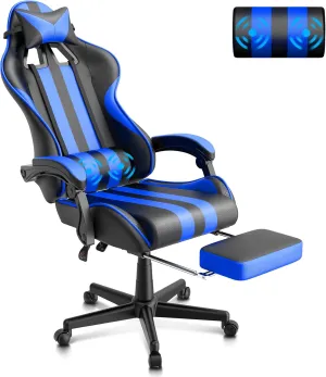 Ferghana Blue Gaming Chairs with Footrest,Computer Game Chair,Massage Gaming Chairs,Christmas,Xmas Gift,PC Gaming Chairs for Adults Teens for Gaming Live Streaming Room