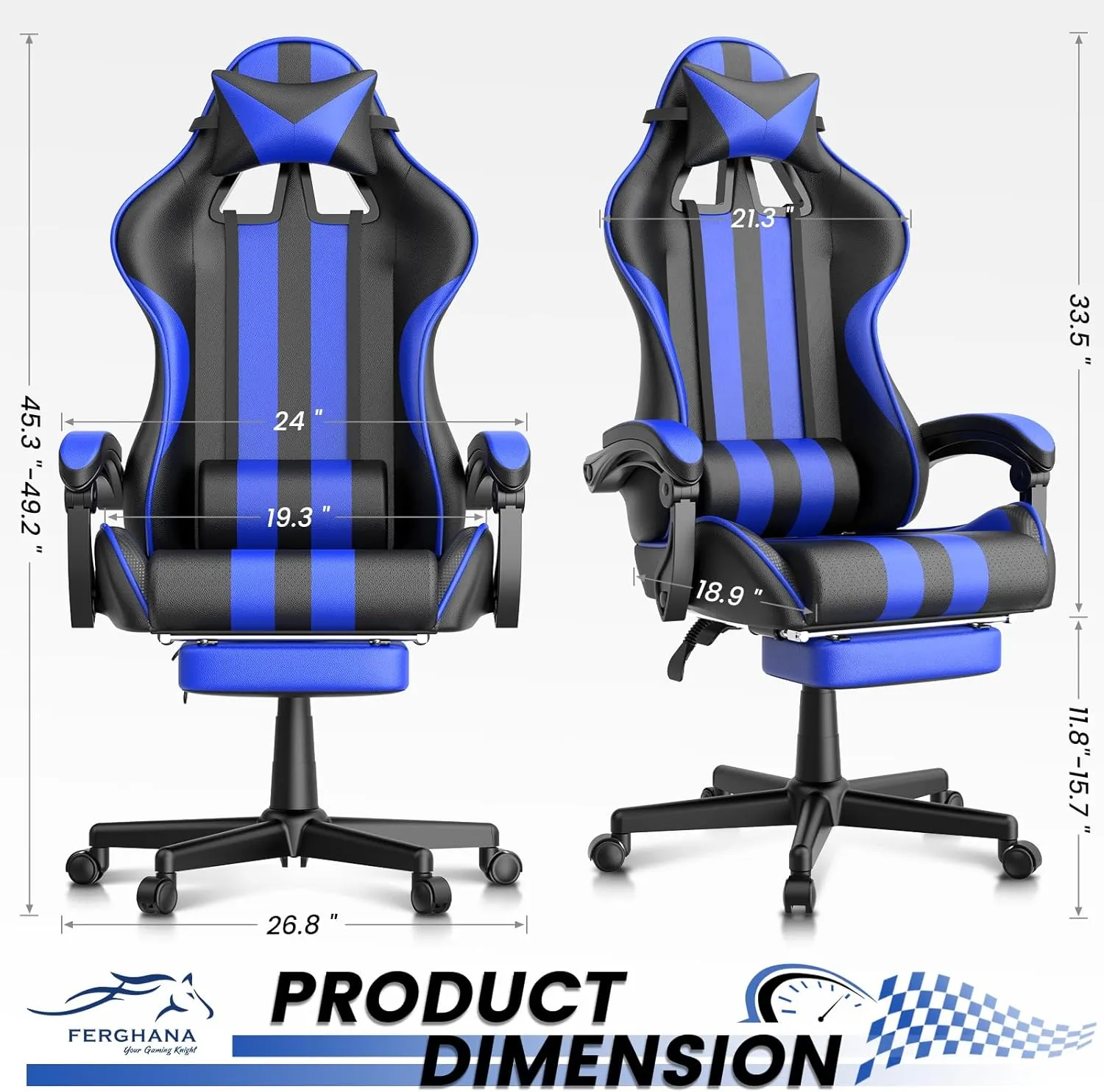 Ferghana Blue Gaming Chairs with Footrest,Computer Game Chair,Massage Gaming Chairs,Christmas,Xmas Gift,PC Gaming Chairs for Adults Teens for Gaming Live Streaming Room