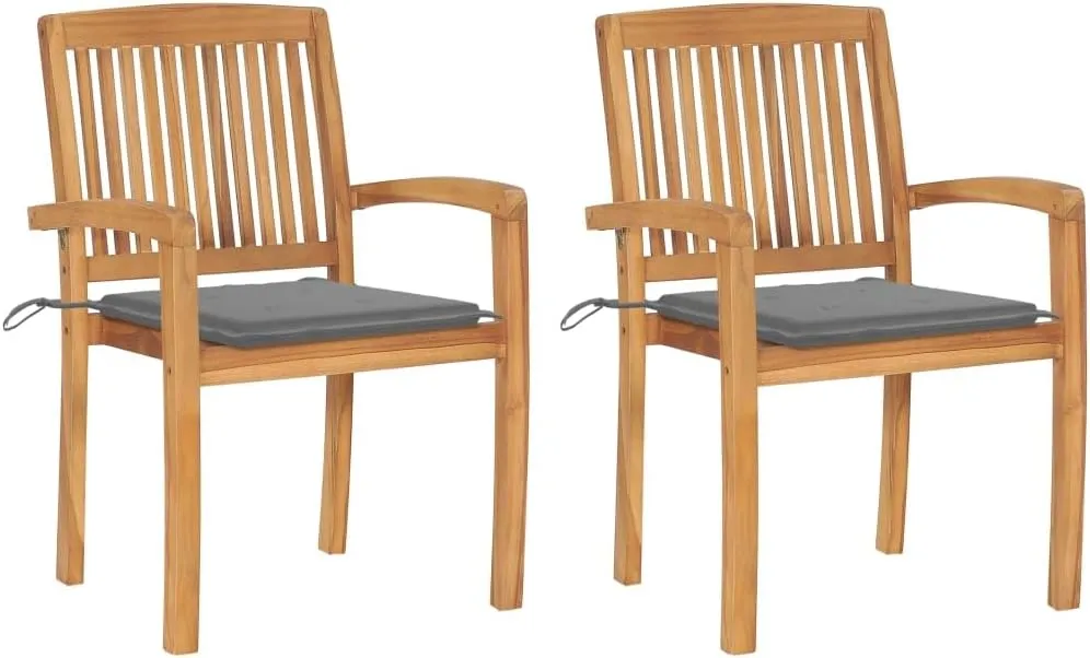 fire Pit Chairs,high Chair,Patio Furniture,Beach Chair,Patio Chairs 2 pcs with Gray Cushions Solid Teak WoodFor Gardens, patios, Balconies