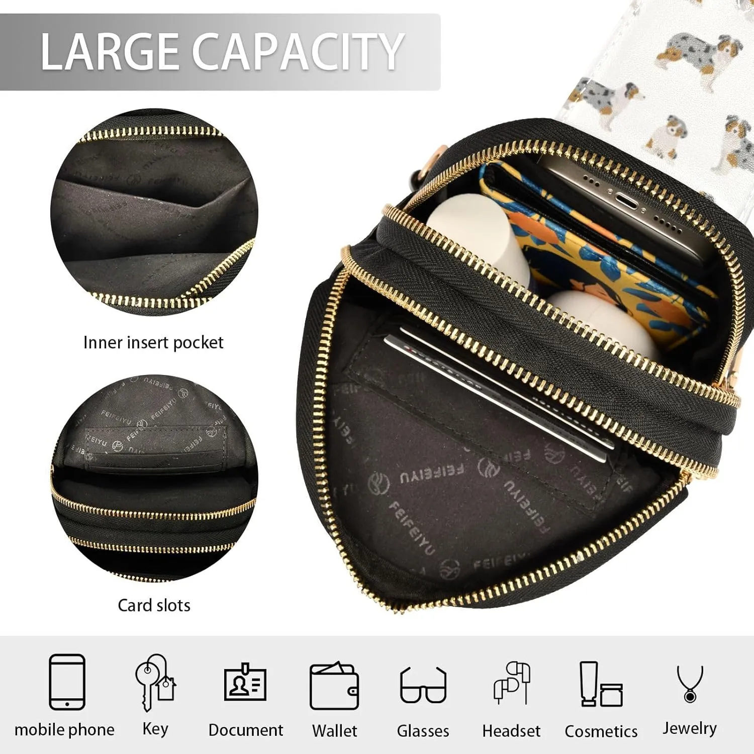 Fisyme Australian Shepherd Dog Small Sling Bag for Women Fashion Waist Packs Leather Crossbody Fanny Pack Purse for Travel