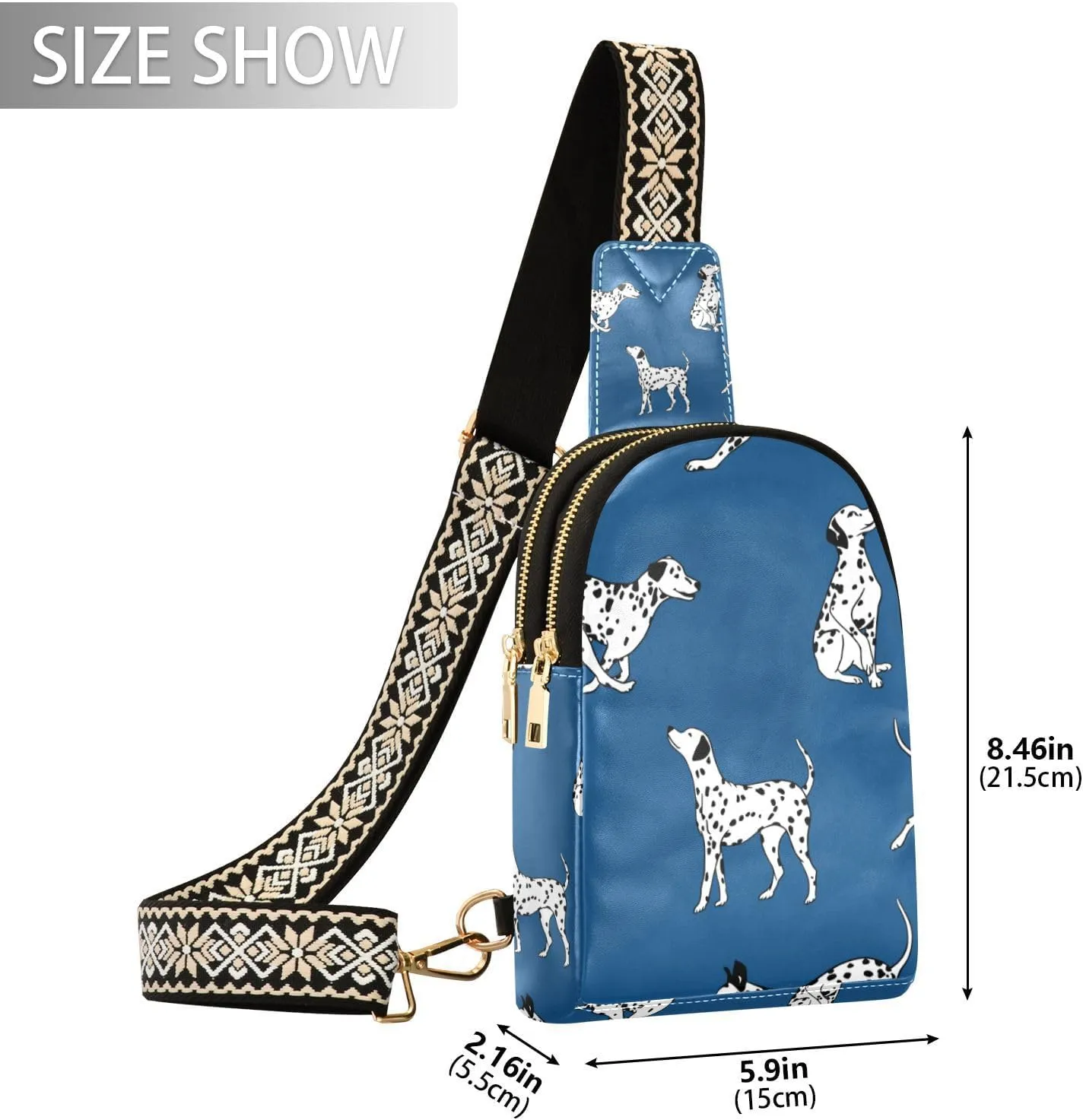 Fisyme Dogs Dalmatian Blue Small Sling Bag for Women Fashion Waist Packs Leather Crossbody Fanny Pack Purse for Travel