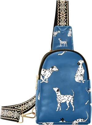 Fisyme Dogs Dalmatian Blue Small Sling Bag for Women Fashion Waist Packs Leather Crossbody Fanny Pack Purse for Travel