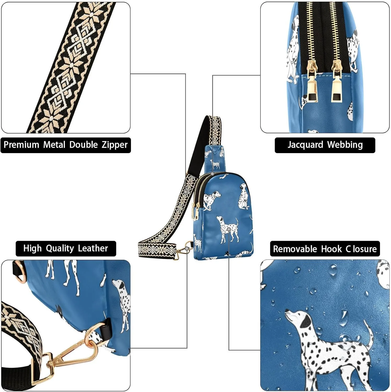 Fisyme Dogs Dalmatian Blue Small Sling Bag for Women Fashion Waist Packs Leather Crossbody Fanny Pack Purse for Travel