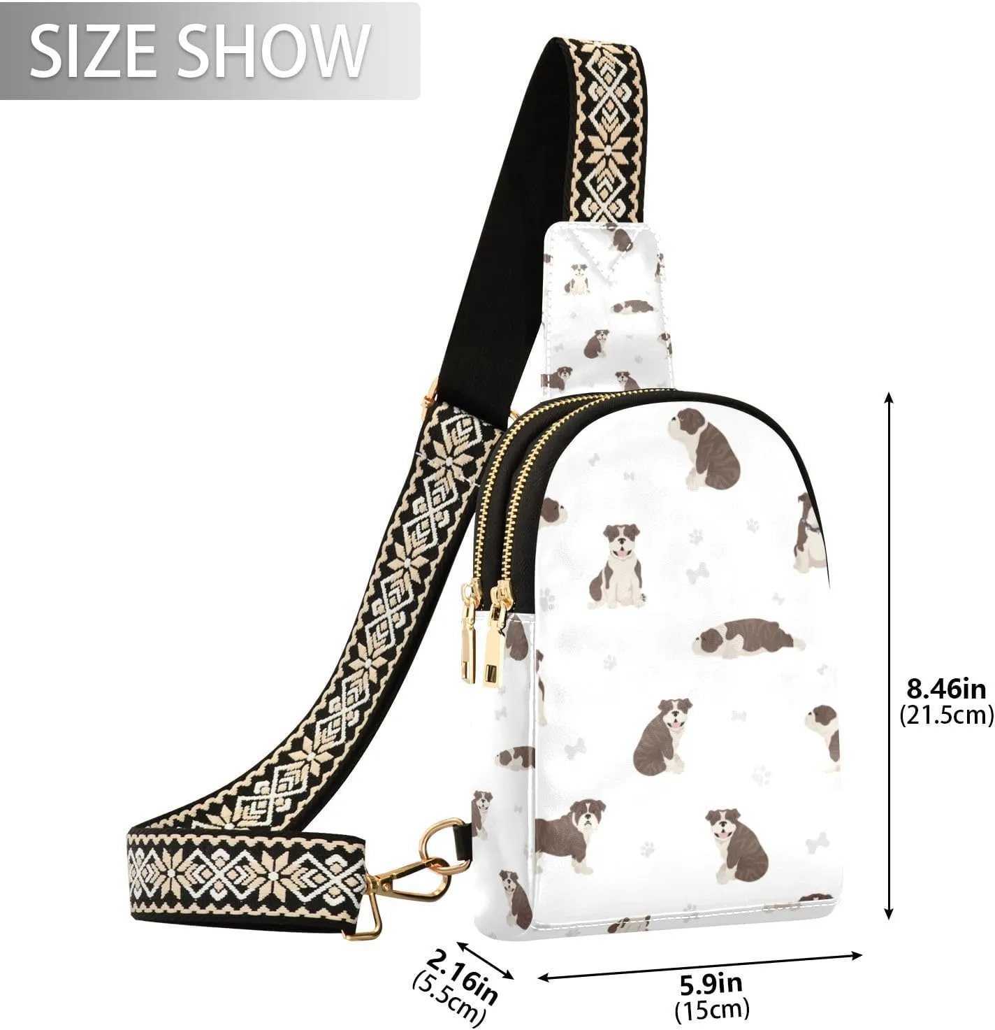 Fisyme English Bulldog Dog Small Sling Bag for Women Fashion Waist Packs Leather Crossbody Fanny Pack Purse for Travel