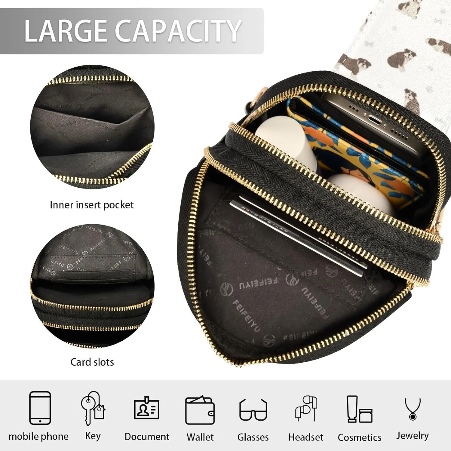 Fisyme English Bulldog Dog Small Sling Bag for Women Fashion Waist Packs Leather Crossbody Fanny Pack Purse for Travel