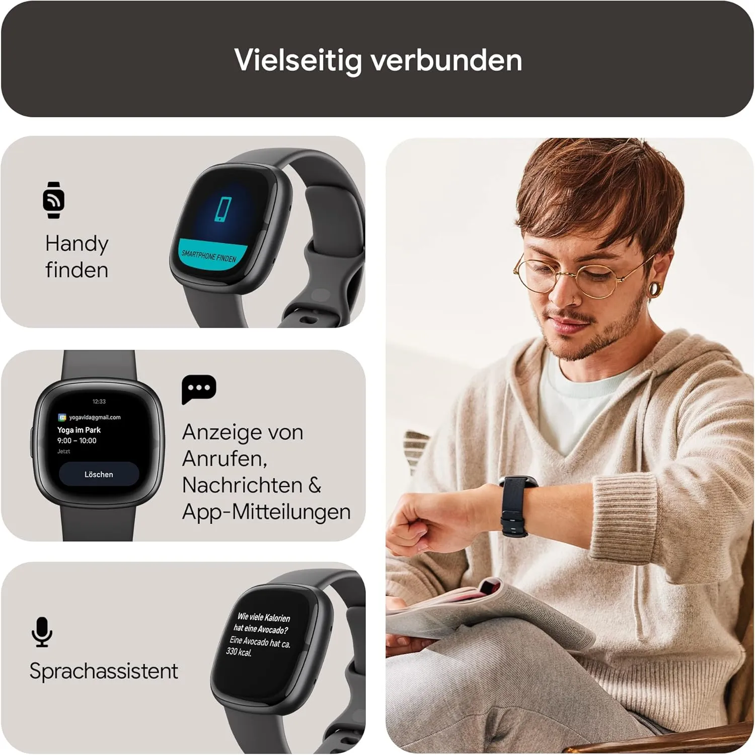 Fitbit Sense 2 Advanced Health and Fitness Smartwatch with Tools to Manage Stress and Sleep, ECG App, SpO2, 24/7 Heart Rate and GPS, Shadow Grey/Graphite, One Size (S & L Bands Included)