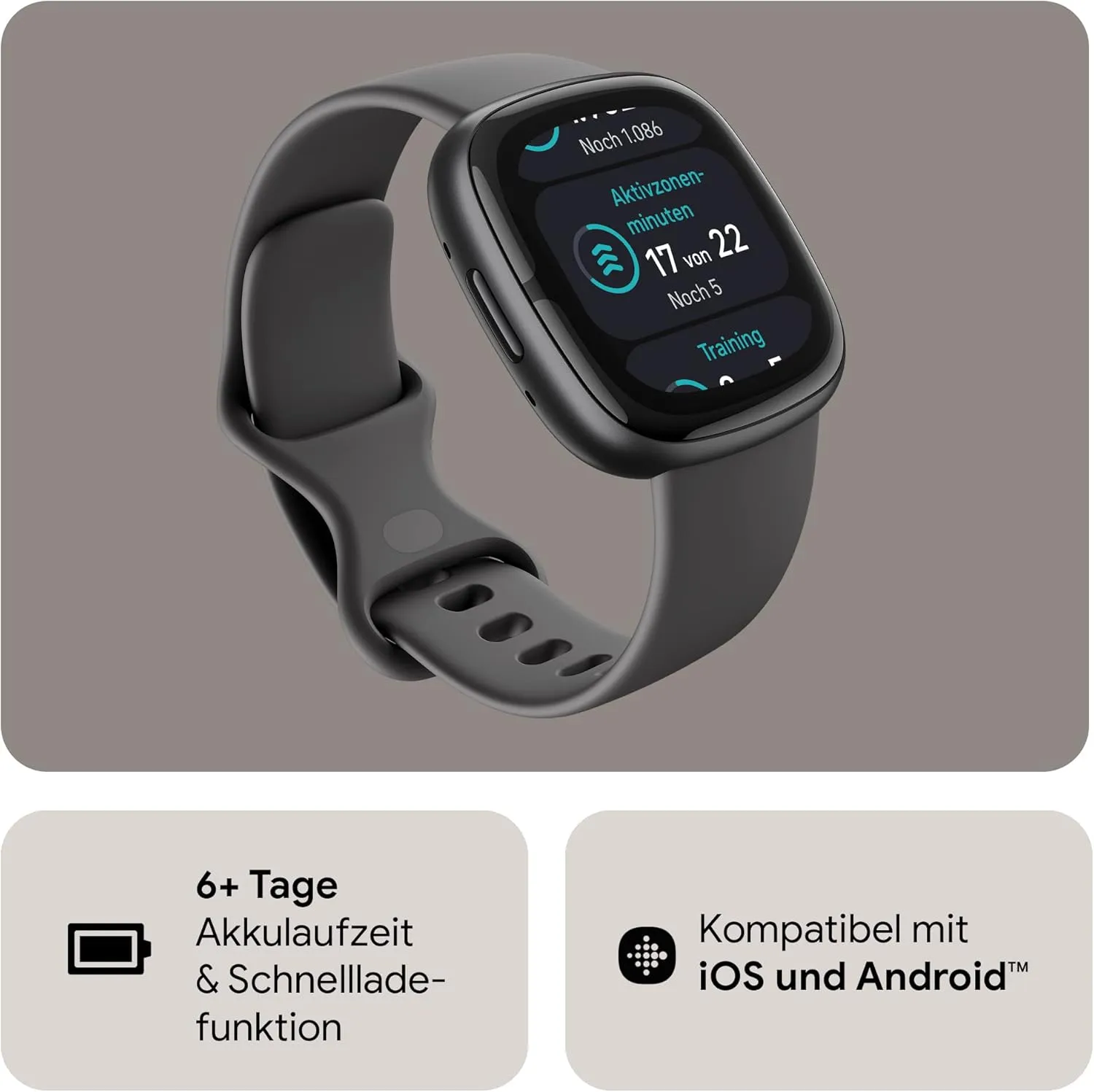 Fitbit Sense 2 Advanced Health and Fitness Smartwatch with Tools to Manage Stress and Sleep, ECG App, SpO2, 24/7 Heart Rate and GPS, Shadow Grey/Graphite, One Size (S & L Bands Included)